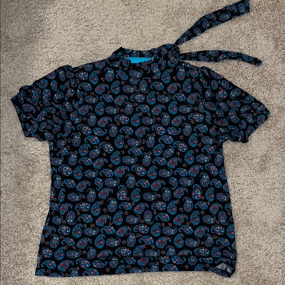 *3 for $18* Charter Club Black, Blue, Magenta Patterned Tie-Neck Top